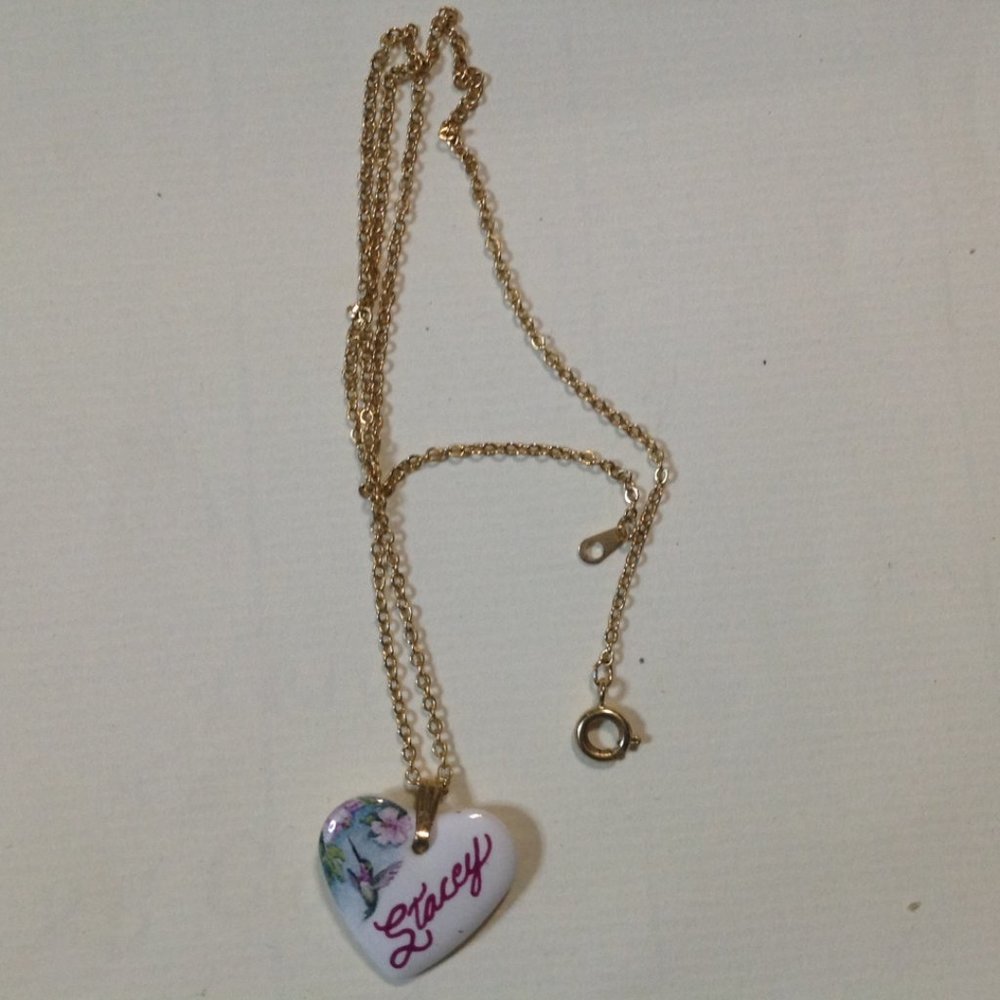 **Sale** Vintage Porcelain Heart Pendant With Name Stacey